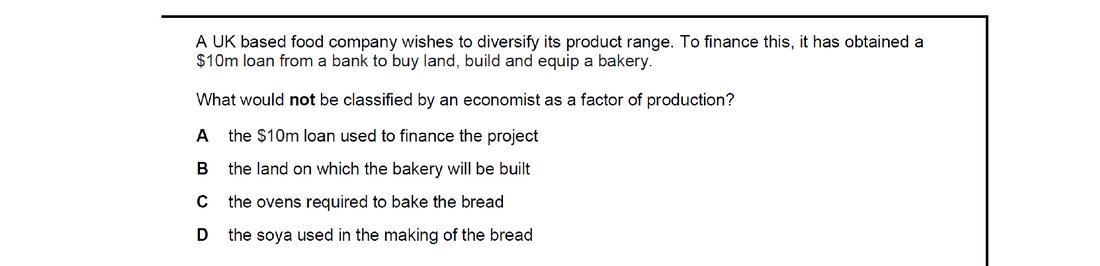CIE 9708 Economics multiple-choice question on Factors of Production (image 9)
