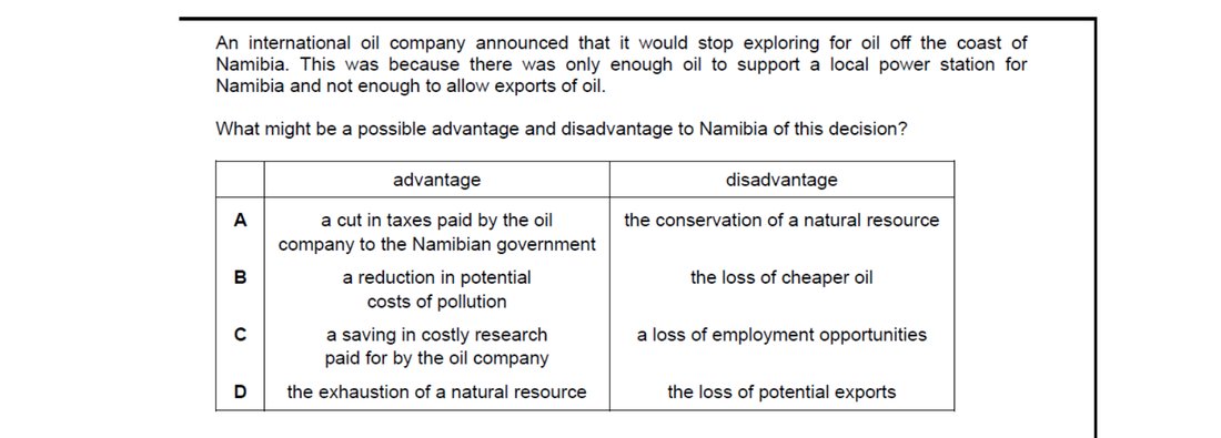CIE 9708 Economics multiple-choice question on Scarcity, Choice and Opportunity Cost (image 10)