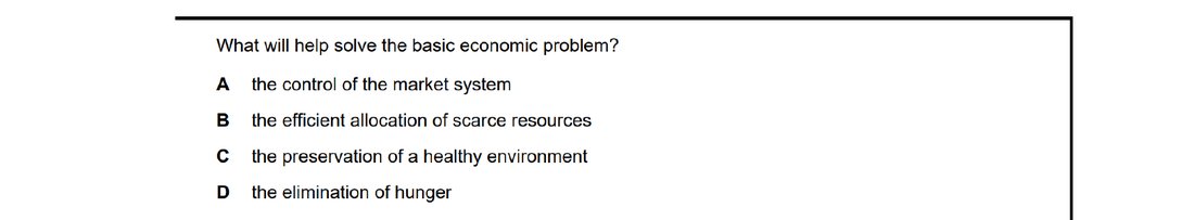 CIE 9708 Economics multiple-choice question on Scarcity, Choice and Opportunity Cost (image 1)