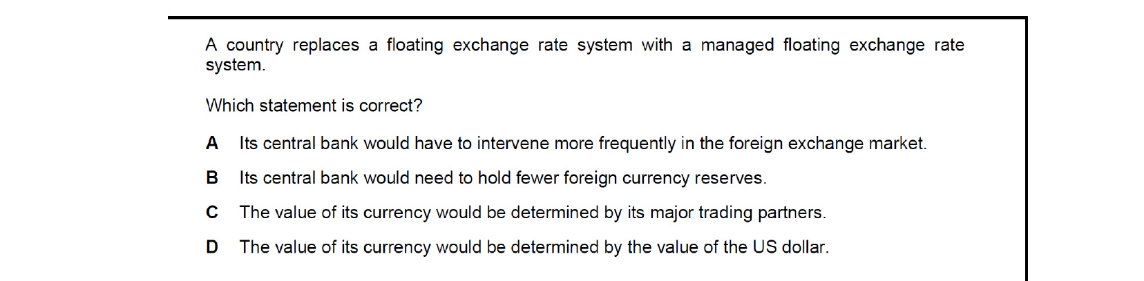 CIE 9708 Economics multiple-choice question on Exchange Rates (image 6)