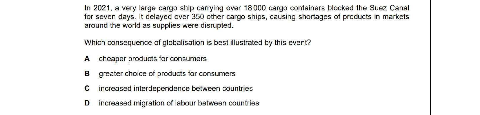 CIE 9708 Economics multiple-choice question on Globalisation (image 1)