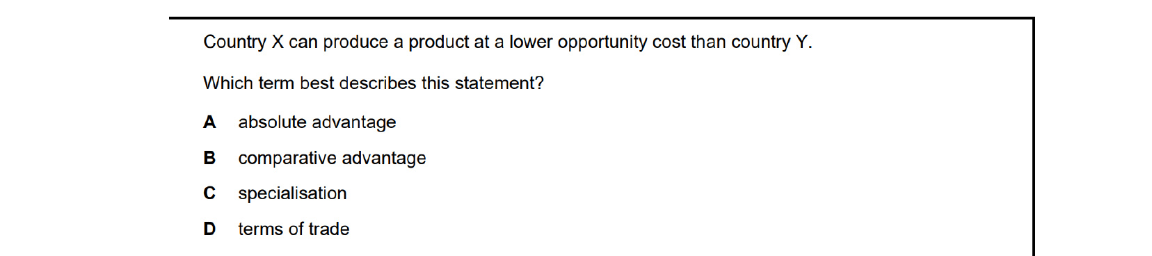 CIE 9708 Economics multiple-choice question on The Reasons for International Trade (image 2)