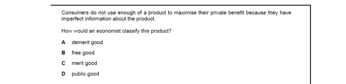 CIE 9708 Economics multiple-choice question on Classification of Goods and Services (image 8)