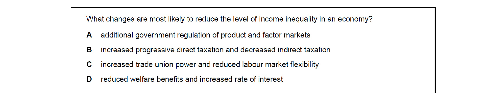 CIE 9708 Economics multiple-choice question on Equity and Redistribution of Income and Wealth (image 5)