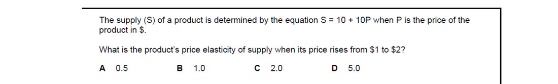 CIE 9708 Economics multiple-choice question on Price Elasticity of Supply (image 7)