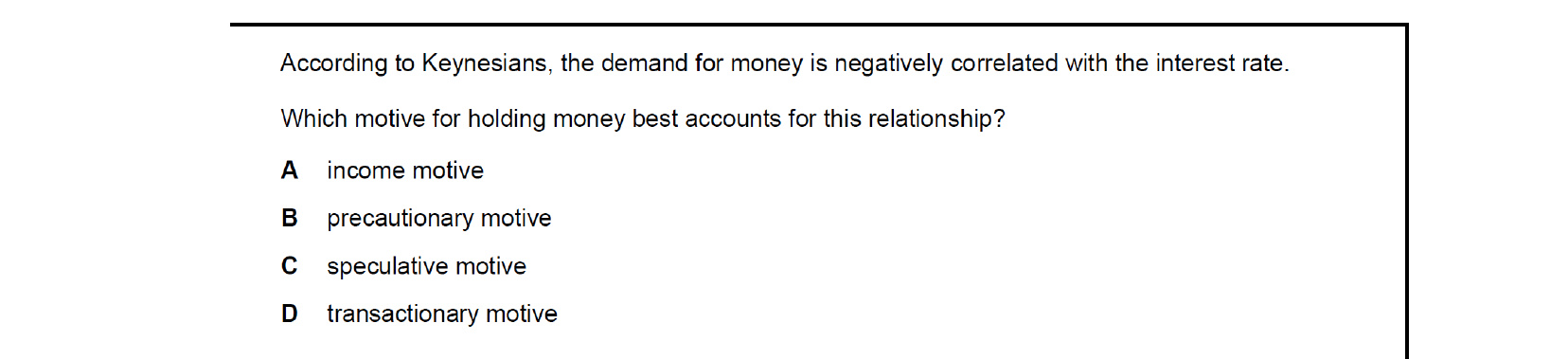 CIE 9708 Economics multiple-choice question on Money and Banking (image 7)
