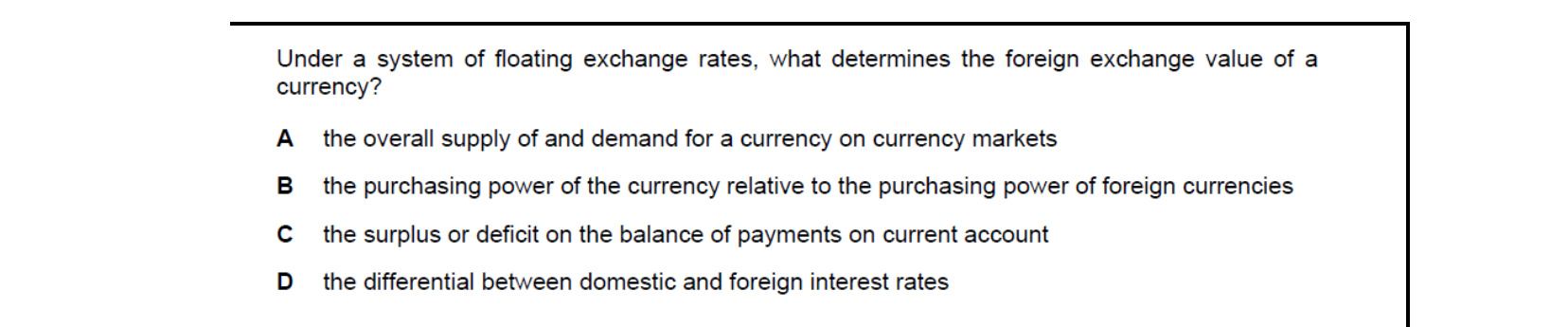 CIE 9708 Economics multiple-choice question on Exchange Rates (image 8)