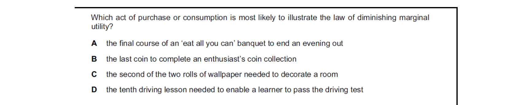 CIE 9708 Economics multiple-choice question on Utility (image 10)