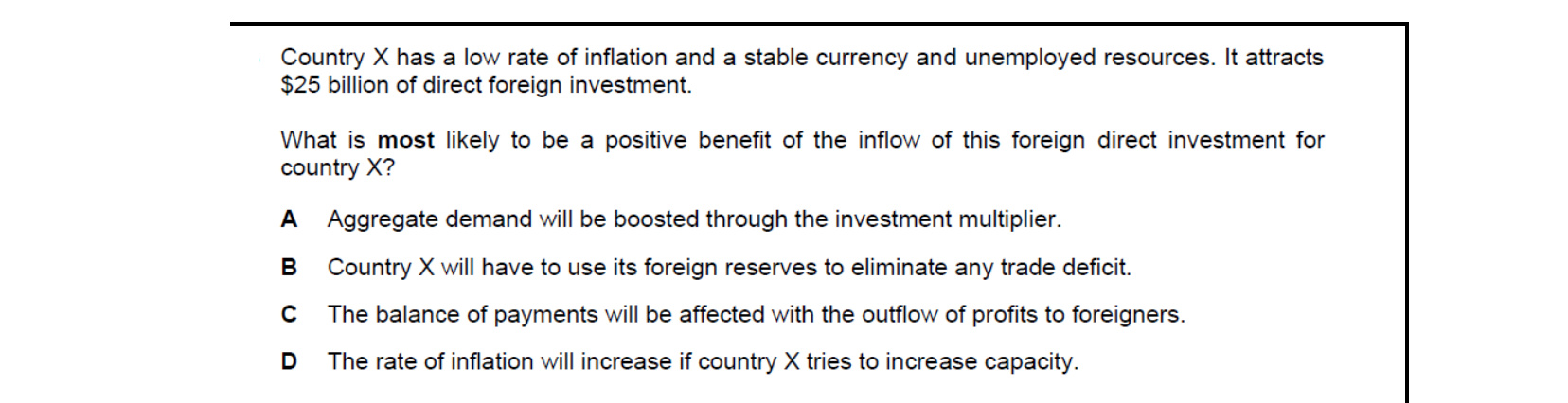 CIE 9708 Economics multiple-choice question on Relationship Between Countries at Different Levels of Development (image 5)