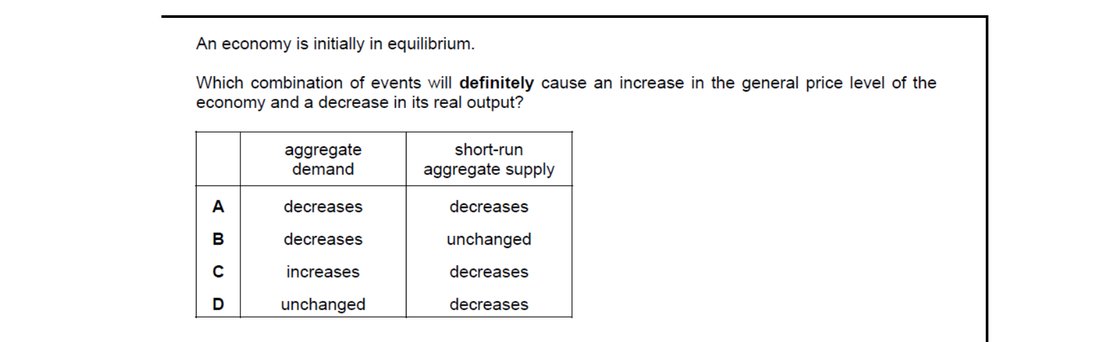 CIE 9708 Economics multiple-choice question on Aggregate Demand and Aggregate Supply Analysis (image 3)