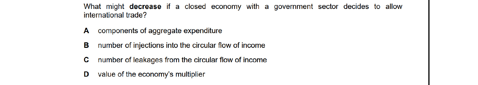 CIE 9708 Economics multiple-choice question on The Circular Flow of Income (image 1)