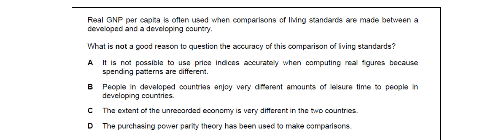 CIE 9708 Economics multiple-choice question on Economic Development (image 4)