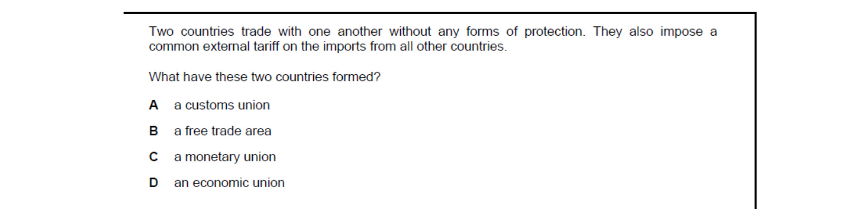 CIE 9708 Economics multiple-choice question on Globalisation (image 6)
