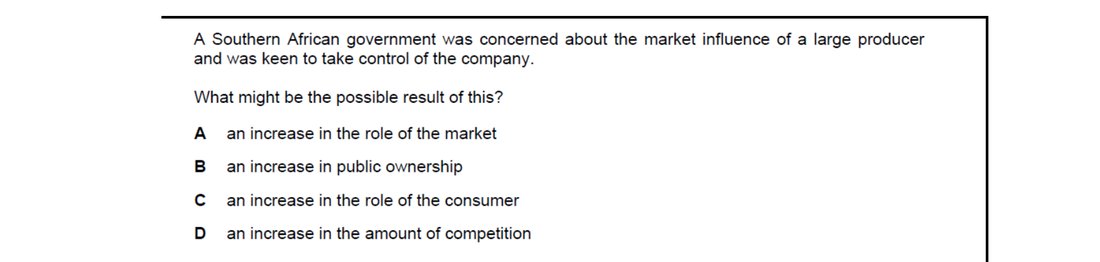 CIE 9708 Economics multiple-choice question on Resource Allocation in Different Economic Systems (image 10)