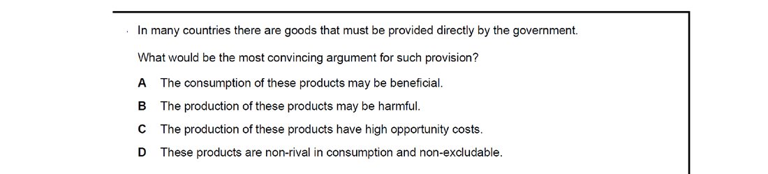CIE 9708 Economics multiple-choice question on Reasons for Government Intervention in Markets (image 7)