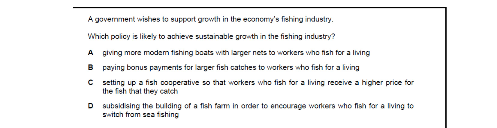 CIE 9708 Economics multiple-choice question on Economic Growth and Sustainability (image 2)