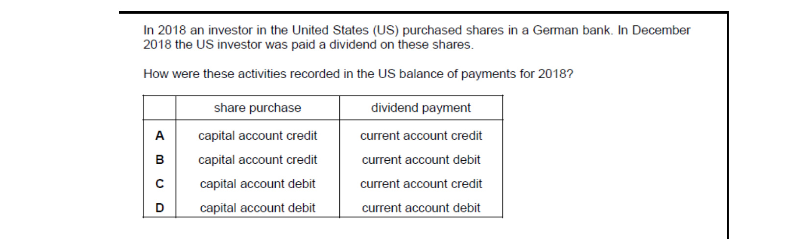 CIE 9708 Economics multiple-choice question on Policies to Correct Disequilibrium in the Balance of Payments (image 7)