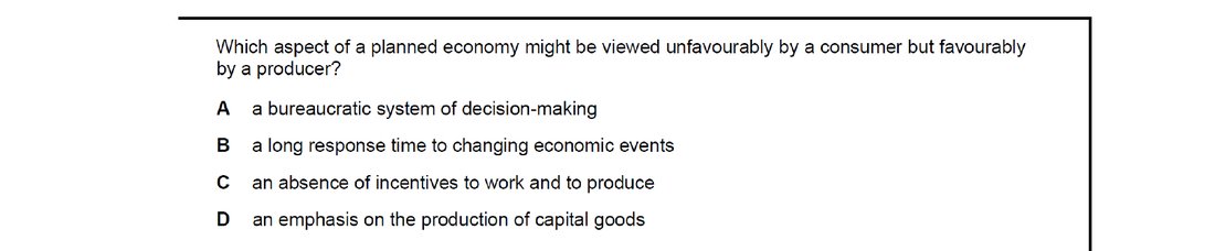 CIE 9708 Economics multiple-choice question on Resource Allocation in Different Economic Systems (image 7)
