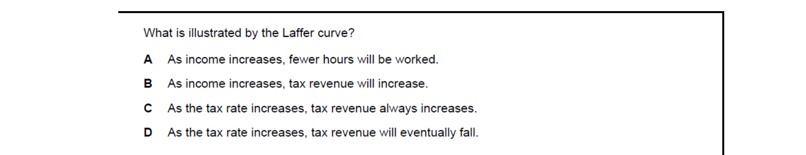 CIE 9708 Economics multiple-choice question on Effectiveness of Policy Options to Meet All Macroeconomic Objectives (image 5)