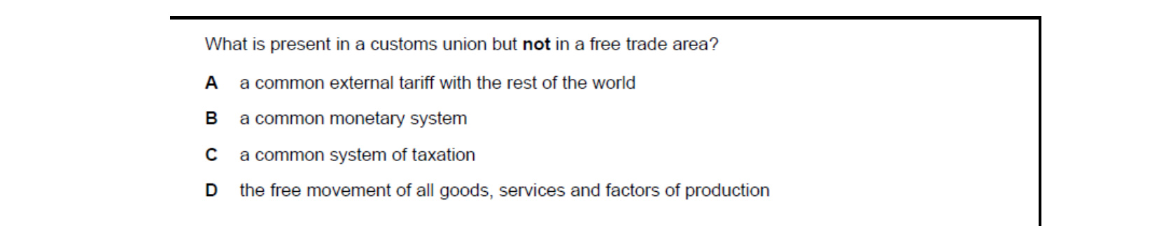 CIE 9708 Economics multiple-choice question on Globalisation (image 8)