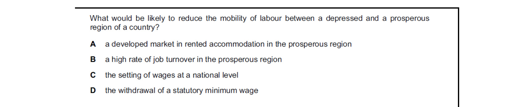 CIE 9708 Economics multiple-choice question on Employment and Unemployment (image 9)