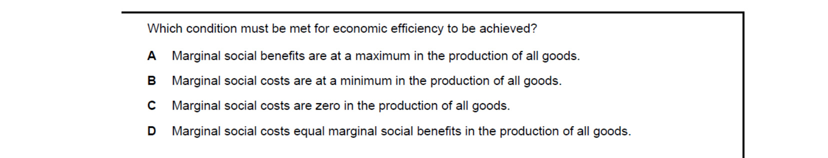 CIE 9708 Economics multiple-choice question on Efficiency and Market Failure (image 8)