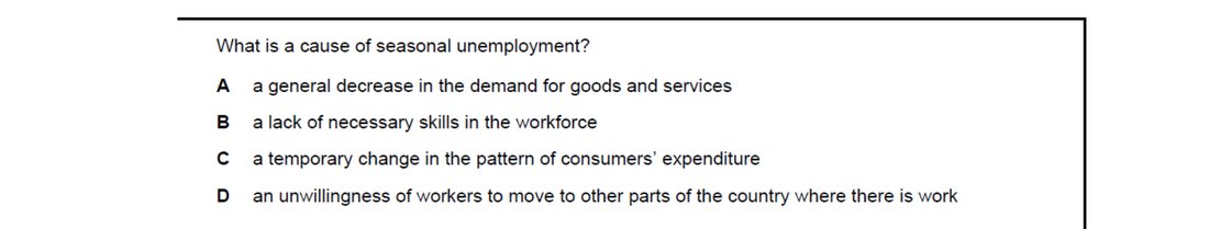 CIE 9708 Economics multiple-choice question on Unemployment (image 3)