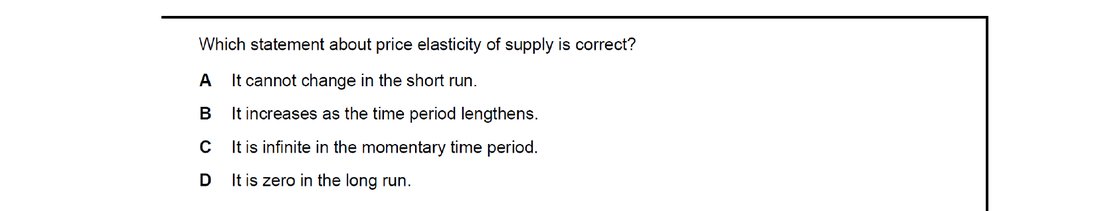 CIE 9708 Economics multiple-choice question on Price Elasticity of Supply (image 6)