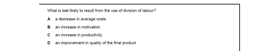 CIE 9708 Economics multiple-choice question on Factors of Production (image 4)