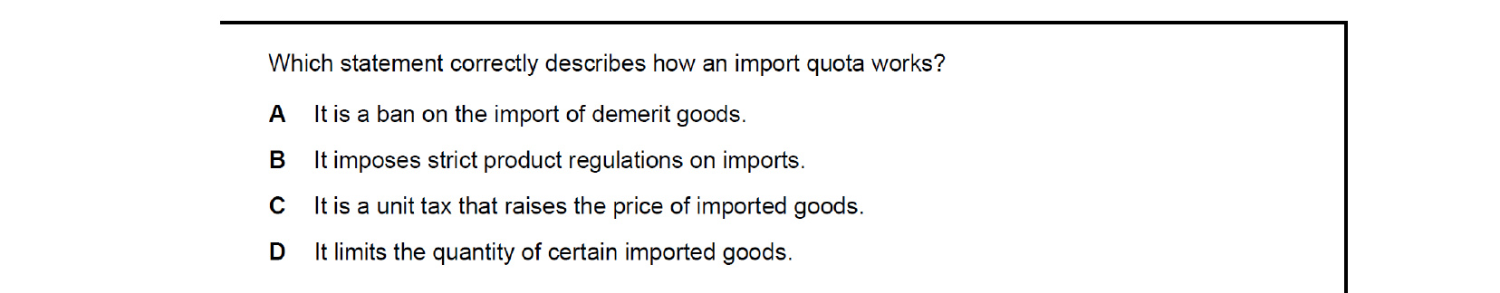 CIE 9708 Economics multiple-choice question on Protectionism (image 2)