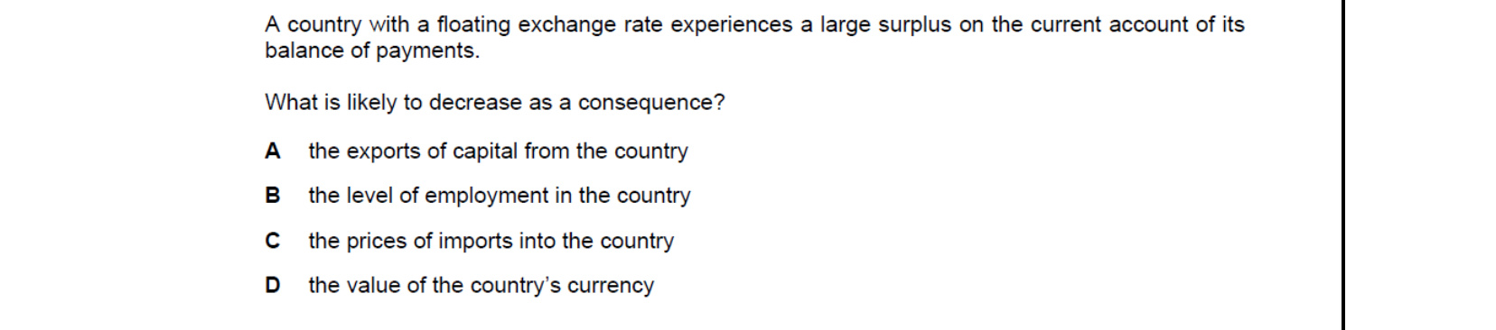 CIE 9708 Economics multiple-choice question on Exchange Rates (image 1)