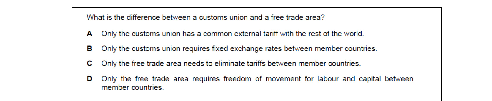 CIE 9708 Economics multiple-choice question on Globalisation (image 7)