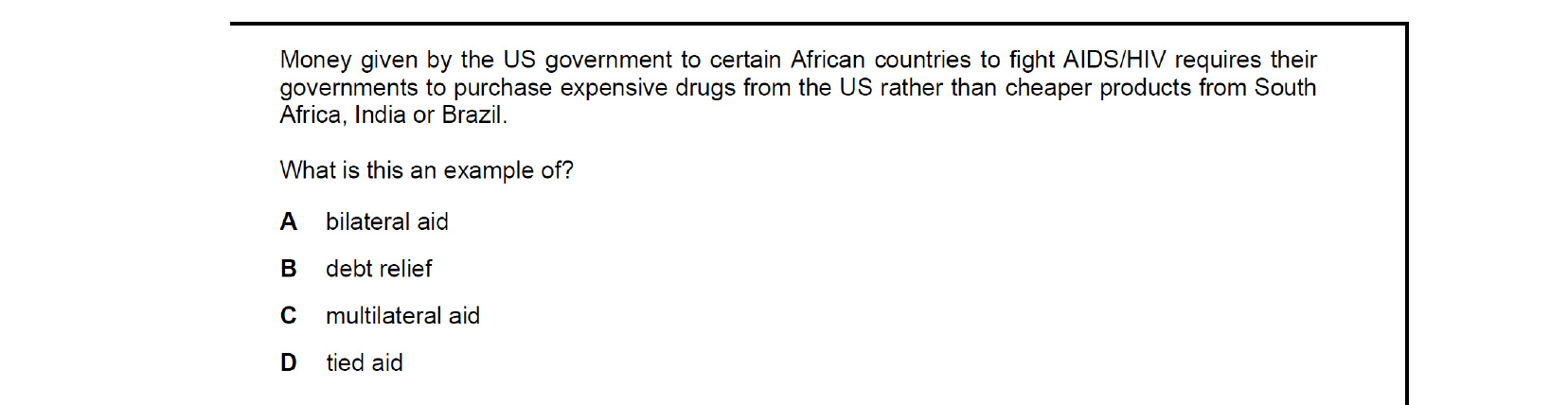 CIE 9708 Economics multiple-choice question on Relationship Between Countries at Different Levels of Development (image 6)