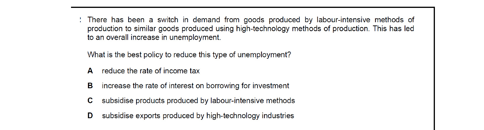 CIE 9708 Economics multiple-choice question on Employment and Unemployment (image 4)